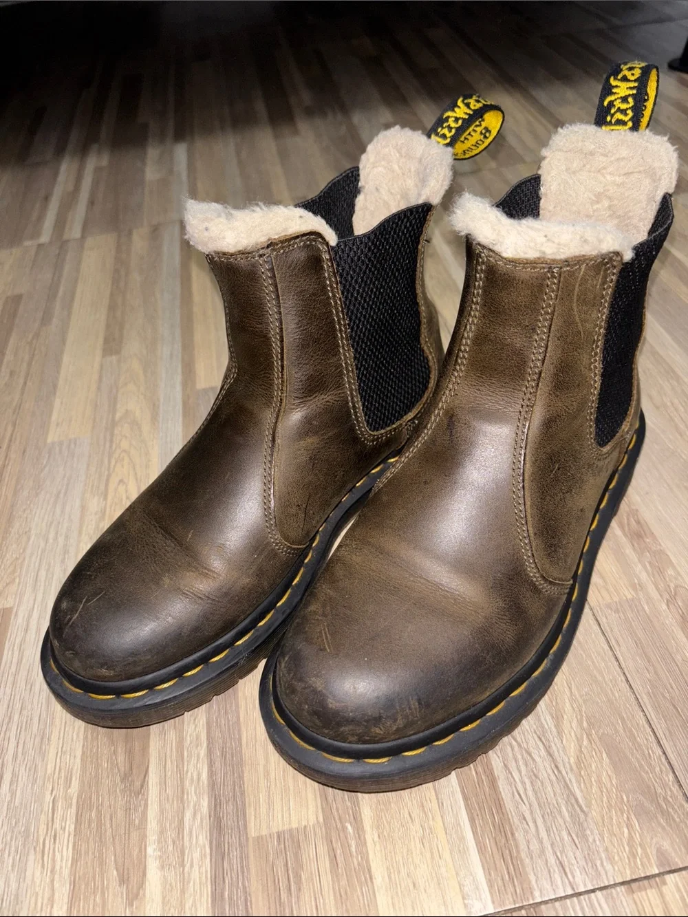 Dr. Martens Brown Leather Chelsea Boot with Yellow Stitching